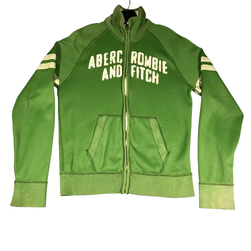 Abercrombie &‎ Fitch Mens Green Full Zip Track Jacket Large Vintage Y2K Athletic
